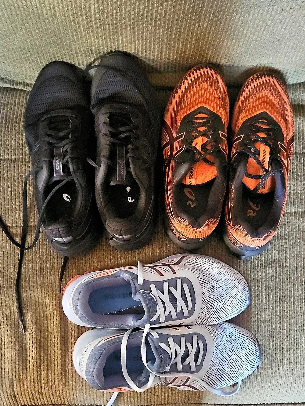 ASICS Athletic Shoes Black (10.5), Black & Orange (9), And Light Blue (10.5)